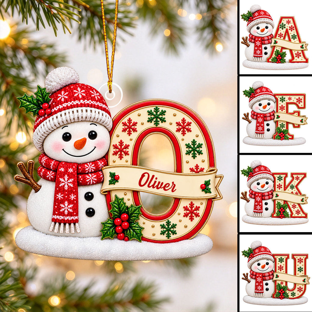 Custom Snowman Initial Christmas Ornament, Personalized Letter Name Bauble