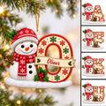Custom Snowman Initial Christmas Ornament, Personalized Letter Name Bauble