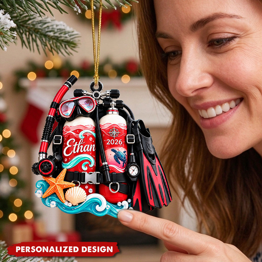 Personalized Scuba Diving Equipment Ornament, Custom Name Diving Gear Gift