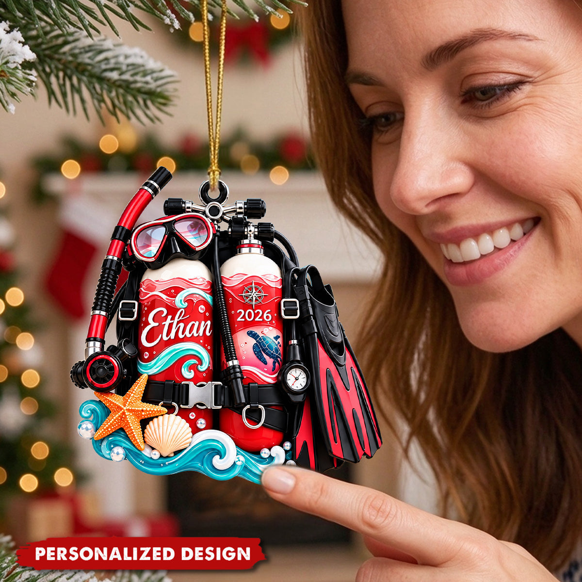 Personalized Scuba Diving Equipment Ornament, Custom Name Diving Gear Gift
