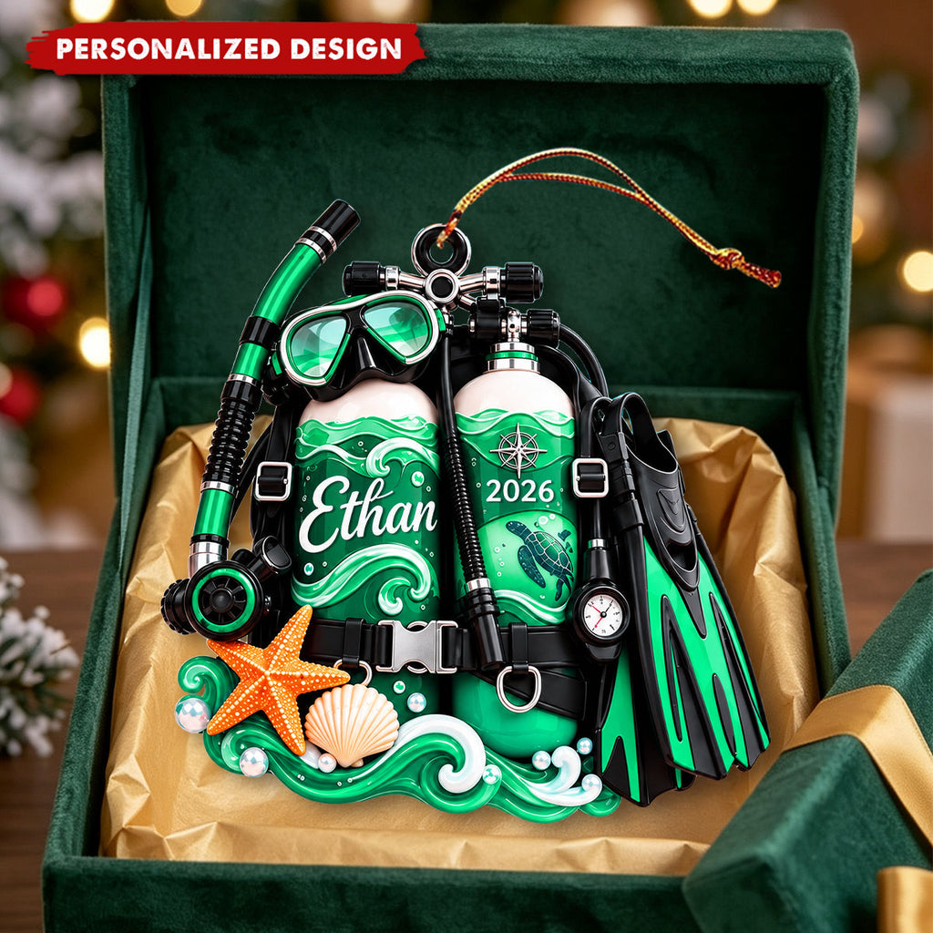 Personalized Scuba Diving Equipment Ornament, Custom Name Diving Gear Gift